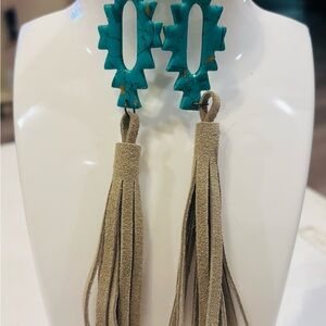 Turquoise and Tan Dangle Earrings
